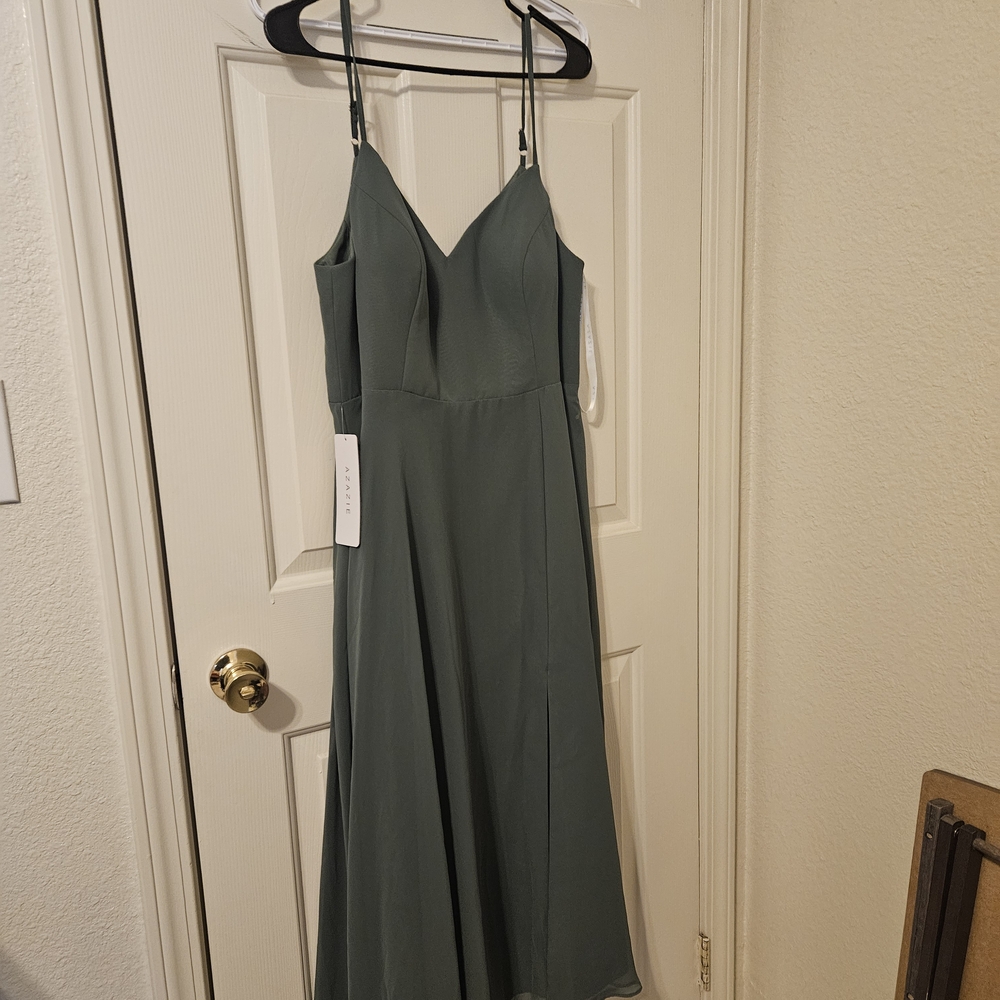 Azazie Elegant Green Spaghetti Strap Dress With Matching Capelet Eucalyptus
